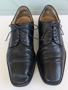 Belvedere AlligatorMen's Black Textured Leather Derby Shoes - Classic Lace-Up